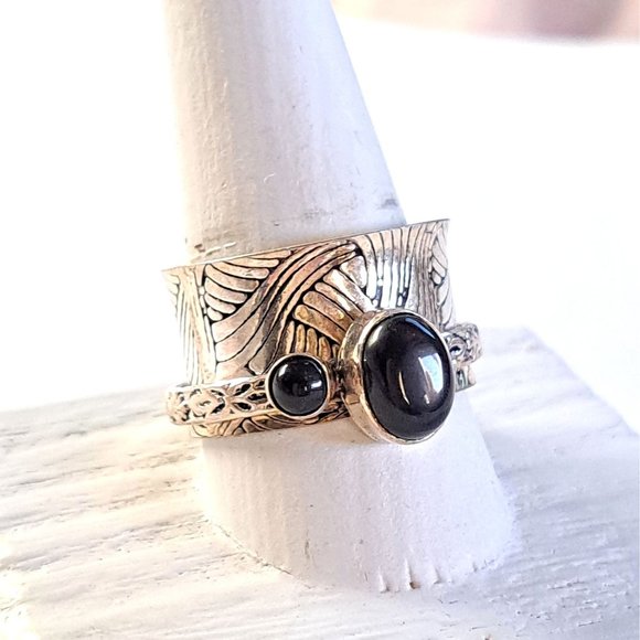 Black Onyx Sterling Silver Mediation Fidget Spinner Ring - Picture 5 of 13